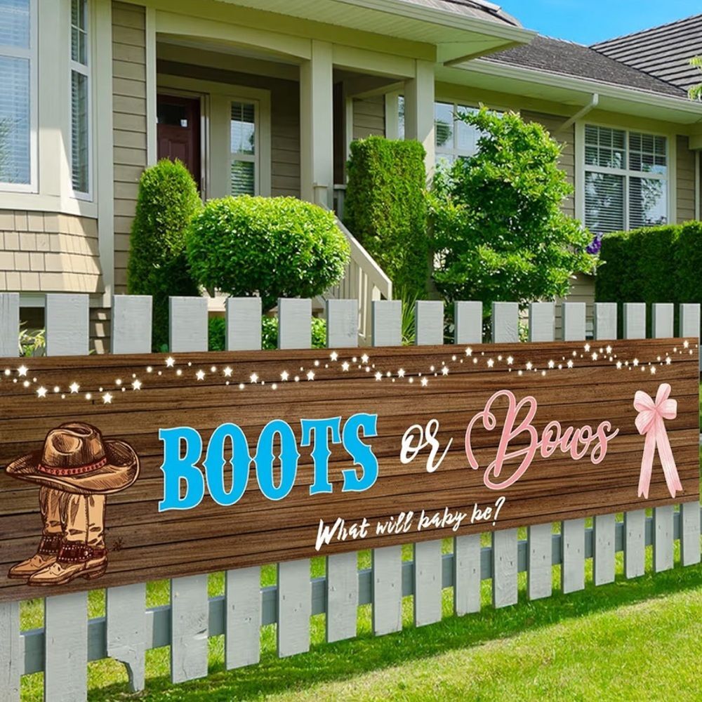NWT Boots or Bows Gender Reveal Yard Banner